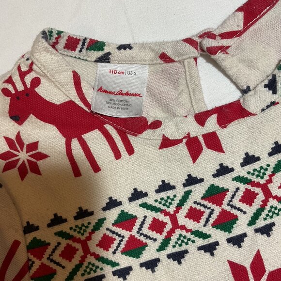 Hanna Andersson Girls Size 5 110cm Reindeer Dear Deer Flannel Nightgown - Picture 3 of 7